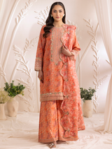 Pakistani Peach Floral Embroidered Cotton Sharara Set (3-Piece) - Image 1