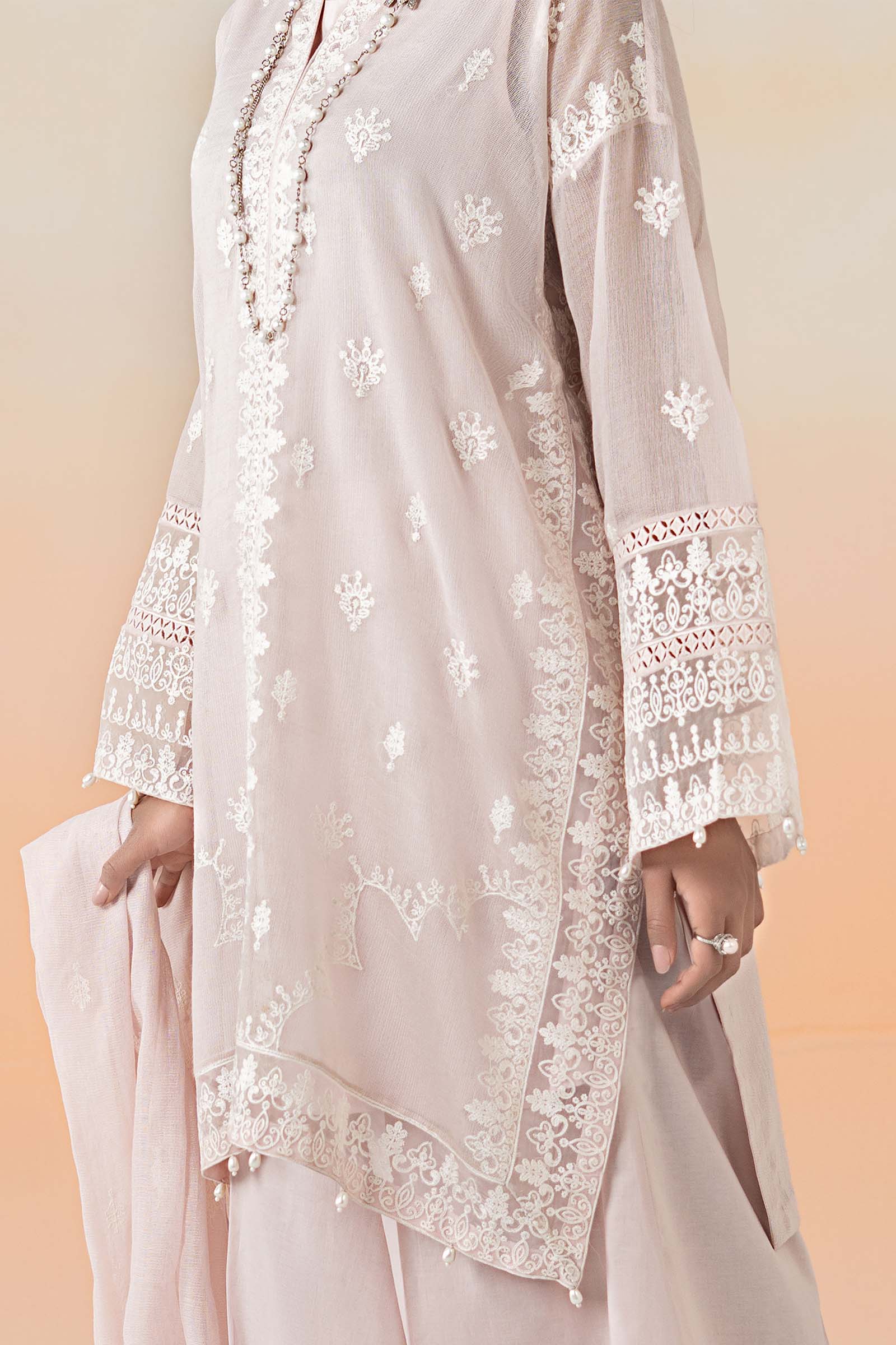 Pastel Pink Embroidered Cotton Net Sharara (3-Piece) - Image 7