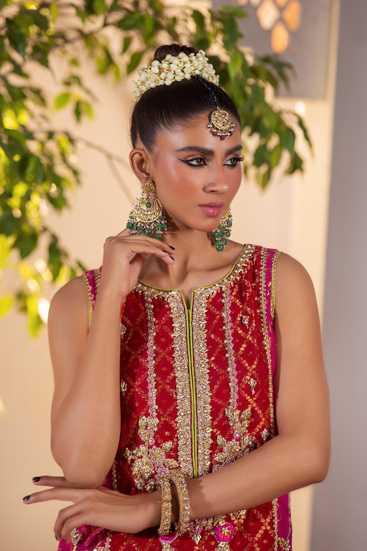 Hot Pink Embroidered Cotton Net & Silk Sharara (2-Piece) - Image 3