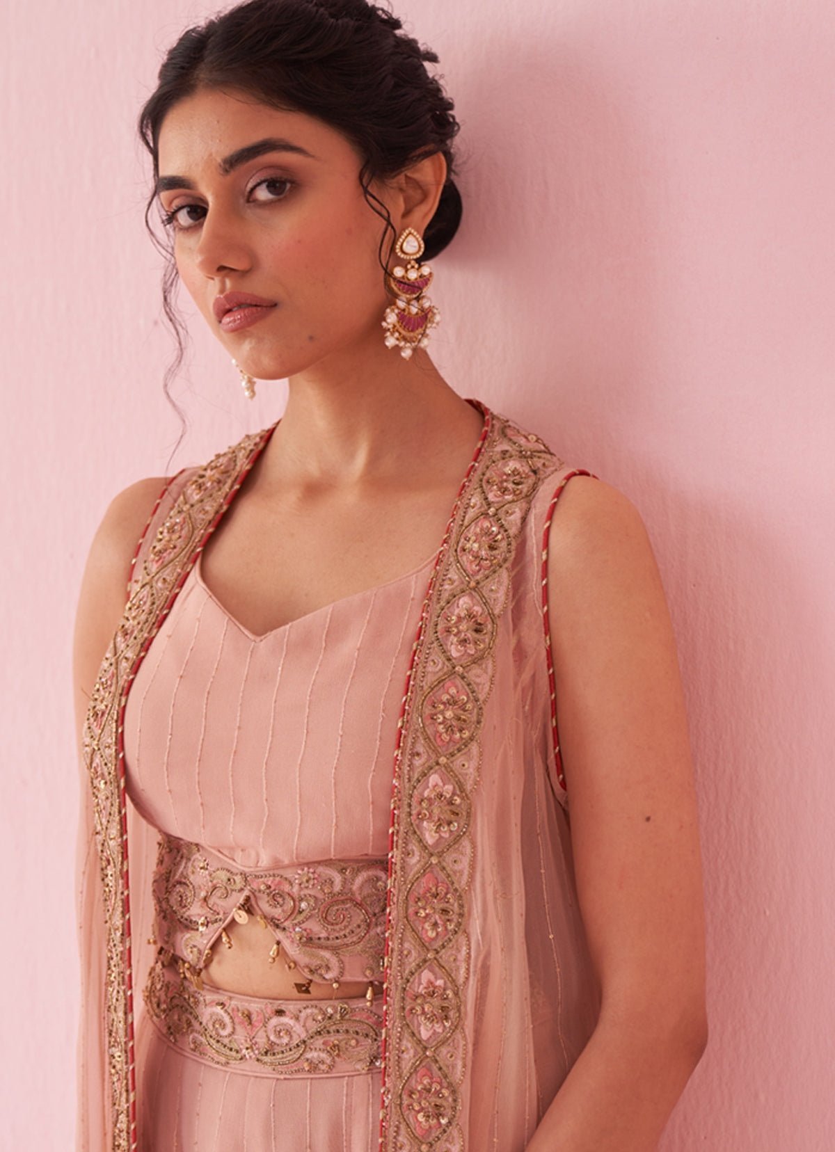 Blush Pink Embroidered Sharara Set (3-Piece) - Image 3
