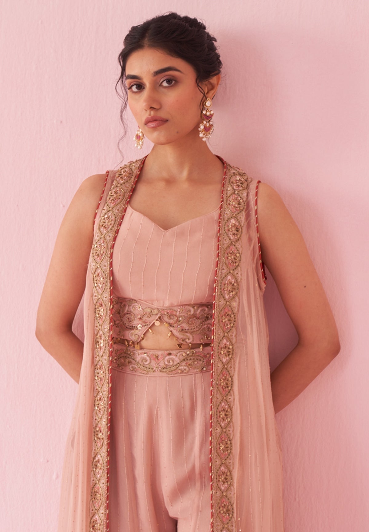 Blush Pink Embroidered Sharara Set (3-Piece) - Image 7