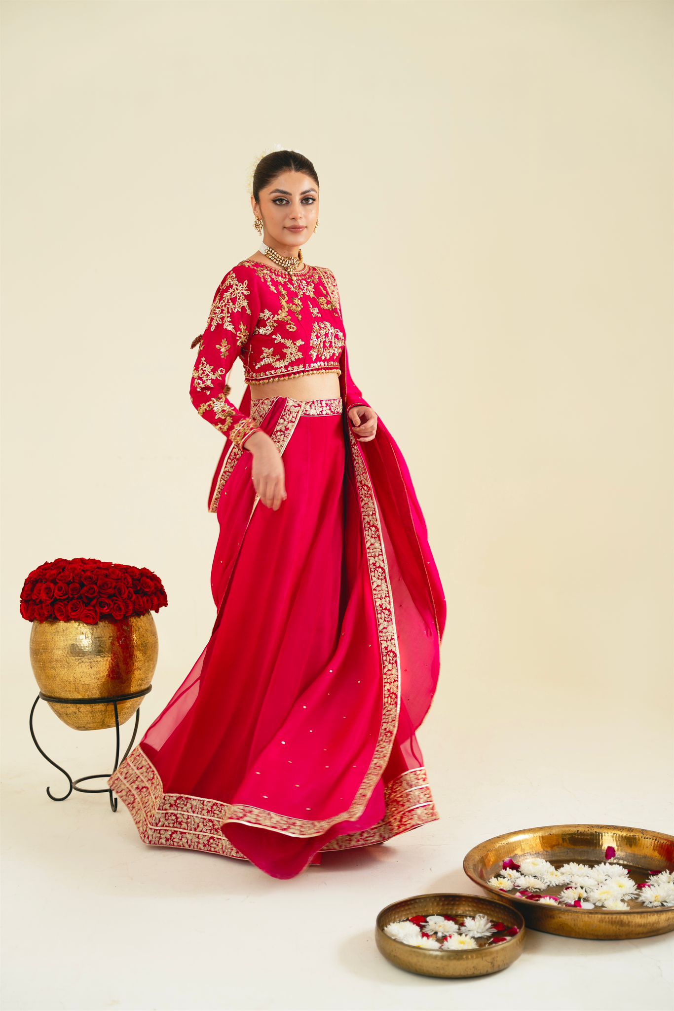 Fuchsia Hand Ada Work Organza Sharara (3-Piece) - Image 1