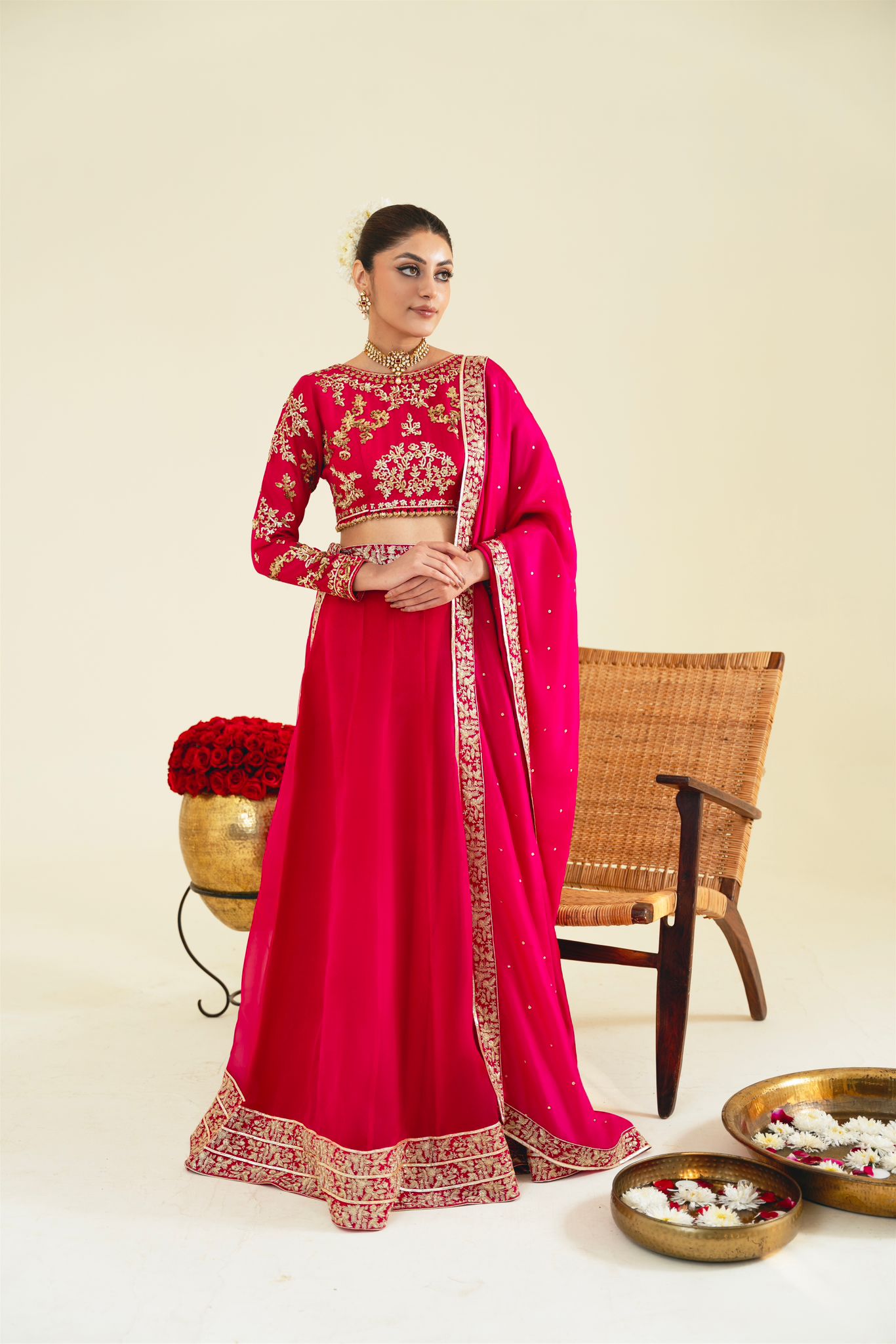 Fuchsia Hand Ada Work Organza Sharara (3-Piece) - Image 2