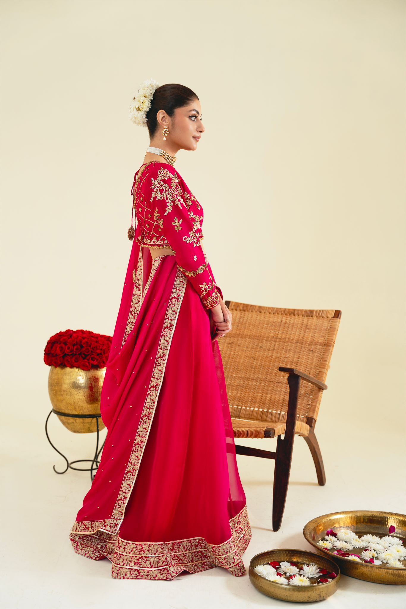 Fuchsia Hand Ada Work Organza Sharara (3-Piece) - Image 3