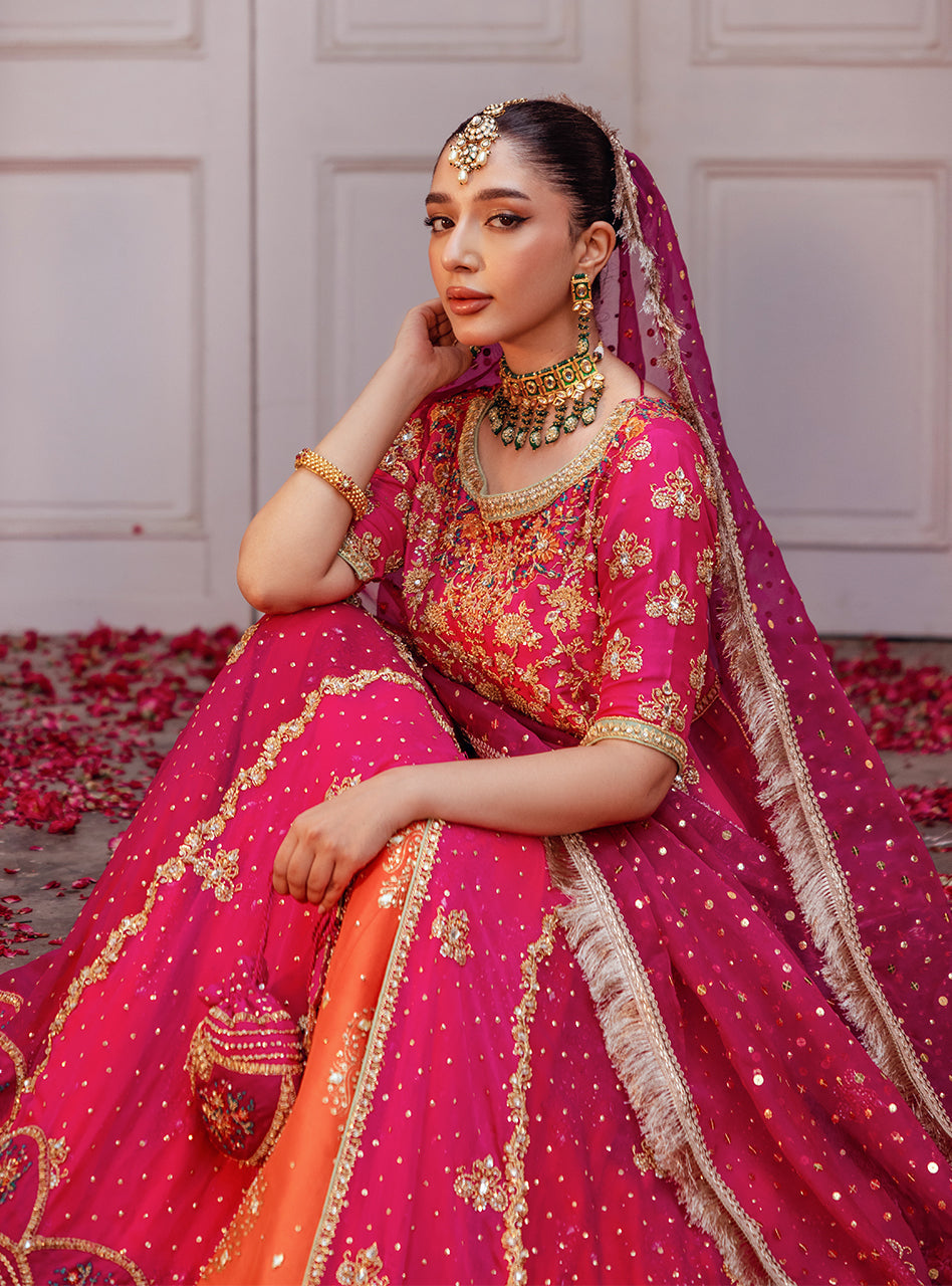 Pakistani Hot Pink Embroidered Raw Silk Sharara (3-Piece) - Image 10