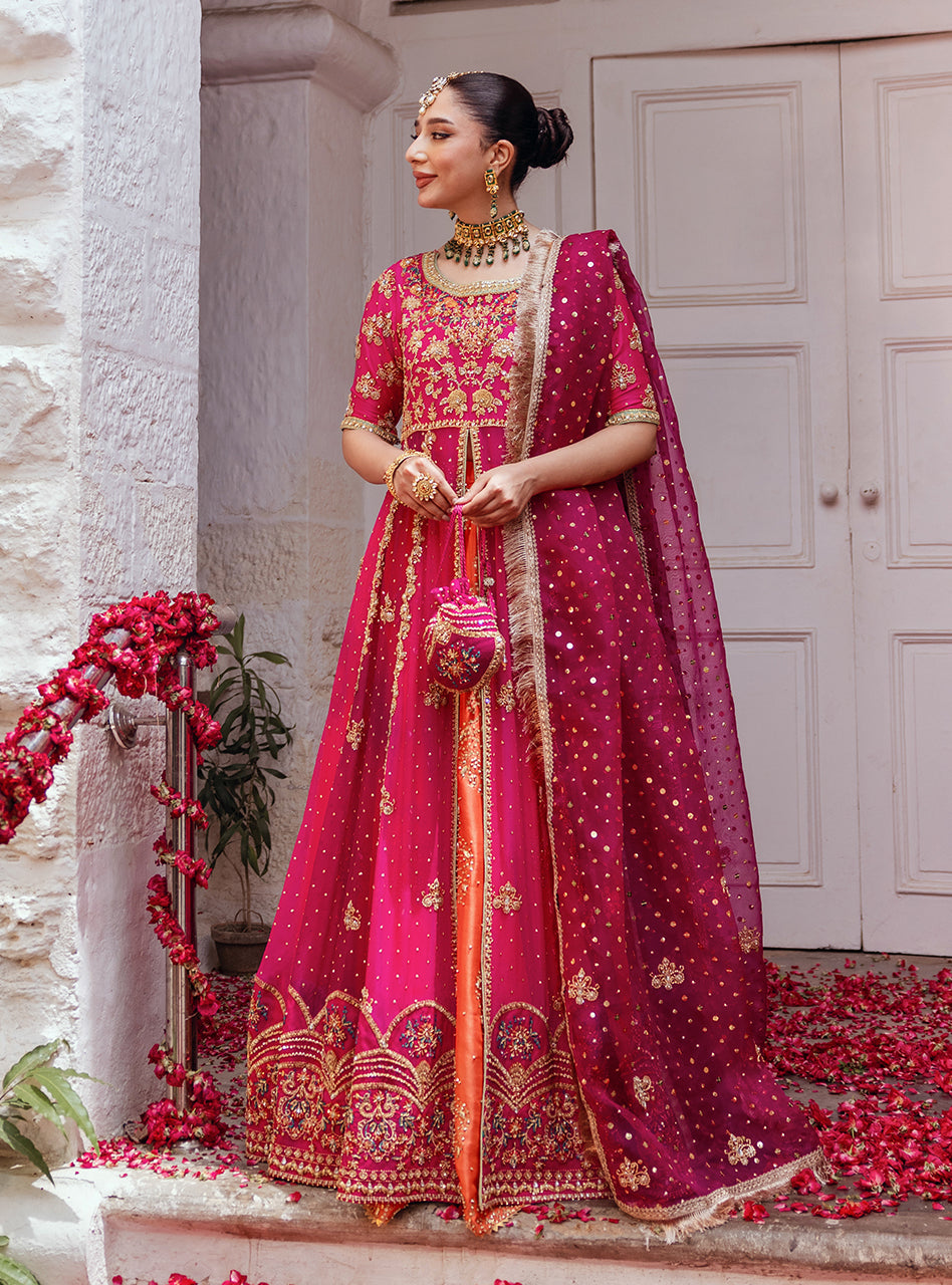 Pakistani Hot Pink Embroidered Raw Silk Sharara (3-Piece) - Image 11