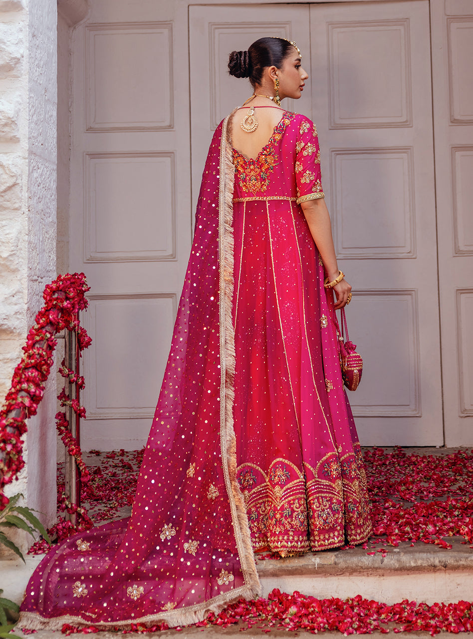Pakistani Hot Pink Embroidered Raw Silk Sharara (3-Piece) - Image 4