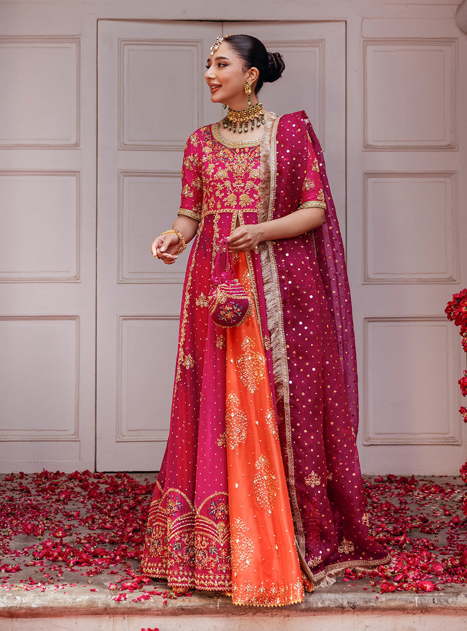 Pakistani Hot Pink Embroidered Raw Silk Sharara (3-Piece) - Image 5