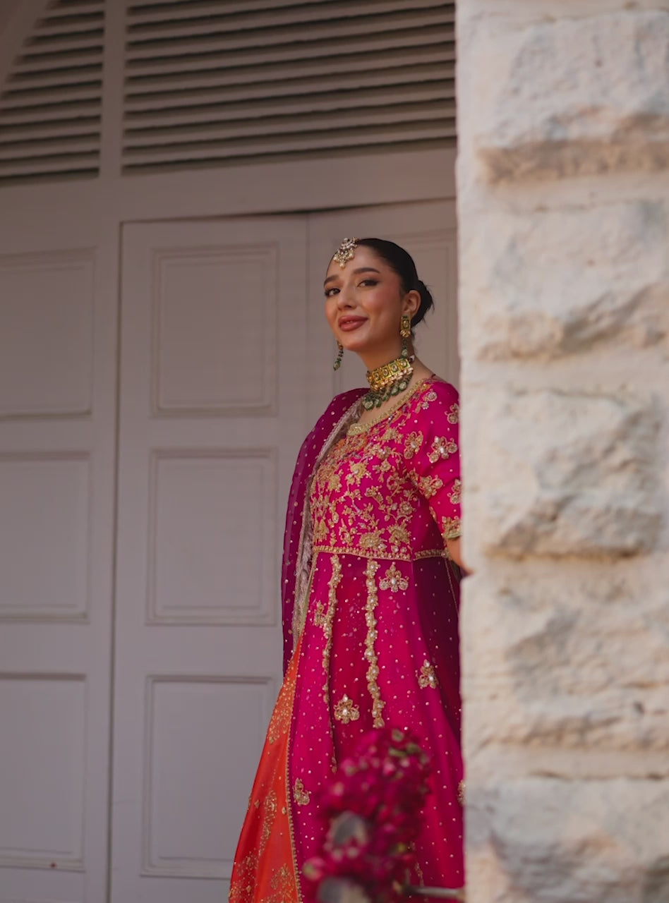 Pakistani Hot Pink Embroidered Raw Silk Sharara (3-Piece) - Image 6