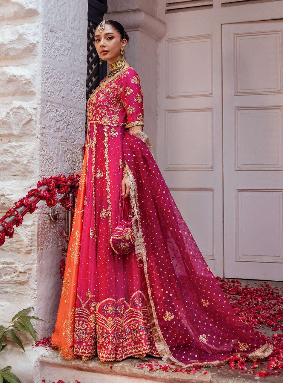 Pakistani Hot Pink Embroidered Raw Silk Sharara (3-Piece) - Image 7