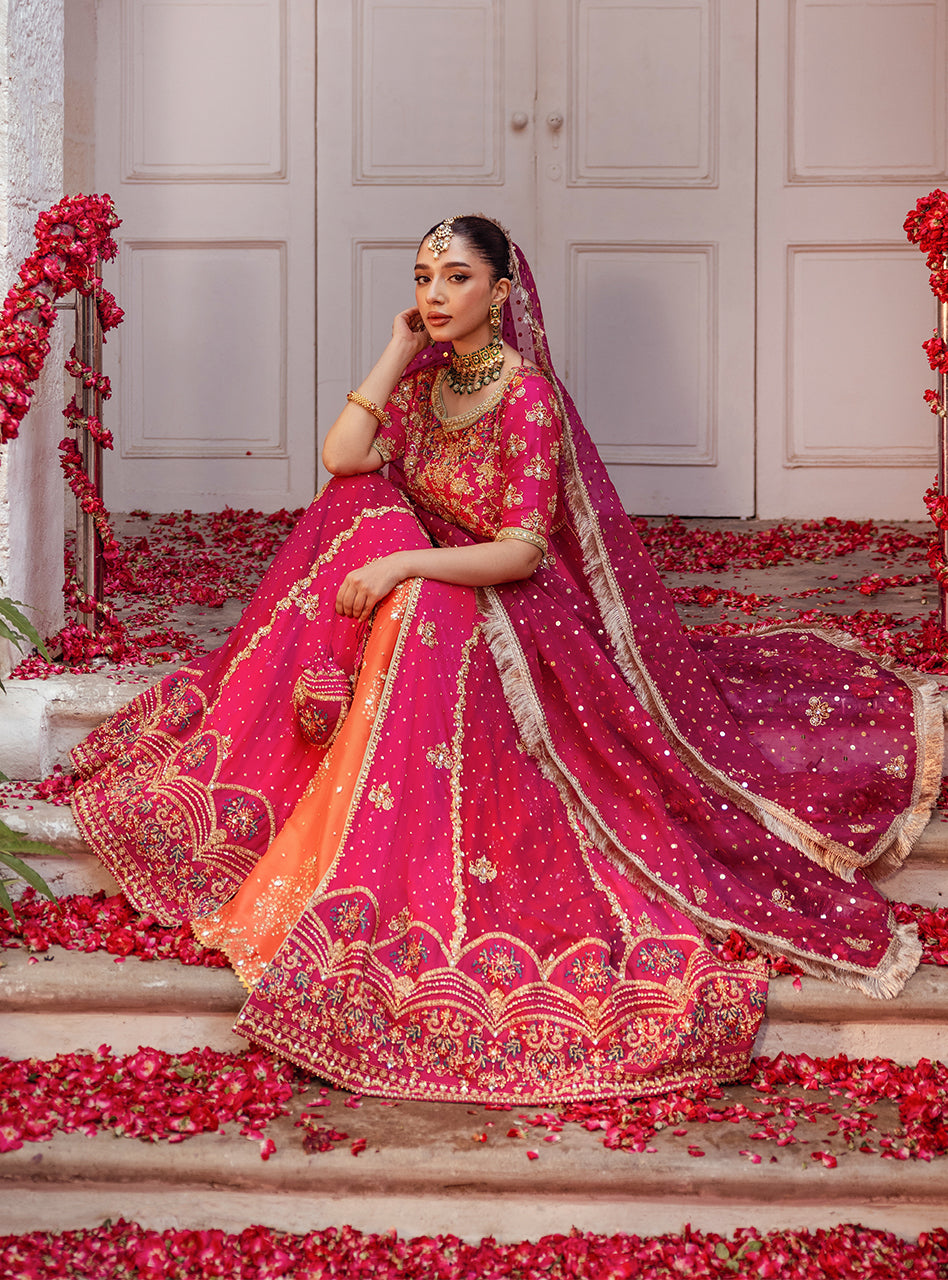 Pakistani Hot Pink Embroidered Raw Silk Sharara (3-Piece) - Image 8