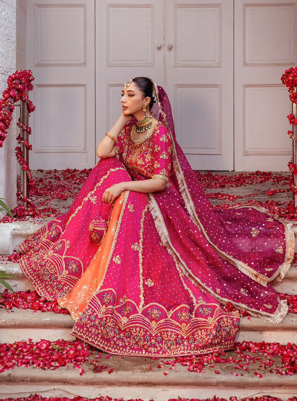 Pakistani Hot Pink Embroidered Raw Silk Sharara (3-Piece) - Image 9