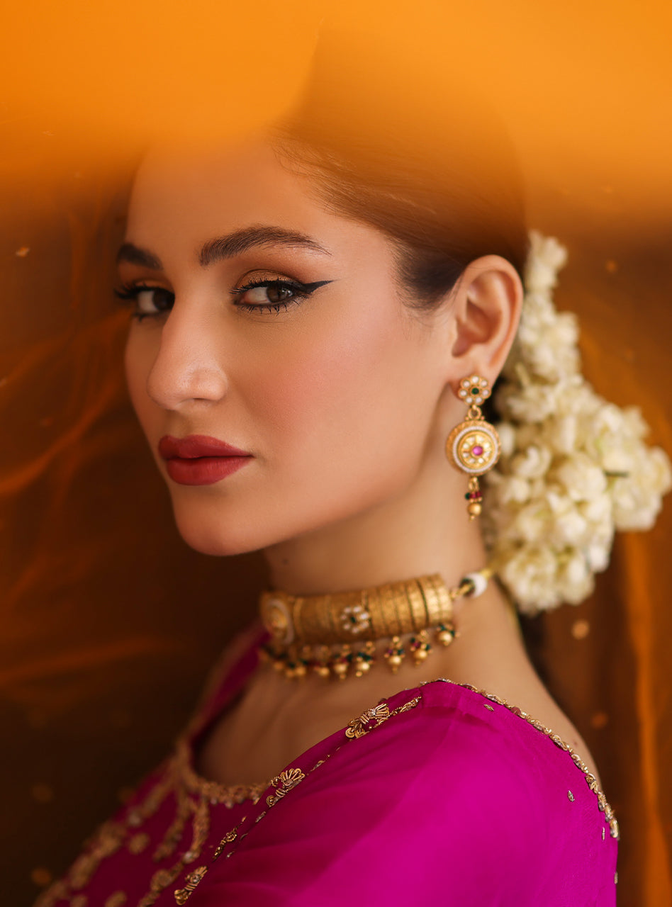 Fuchsia Embroidered Rawsilk Sharara Set (3-Piece) - Image 10