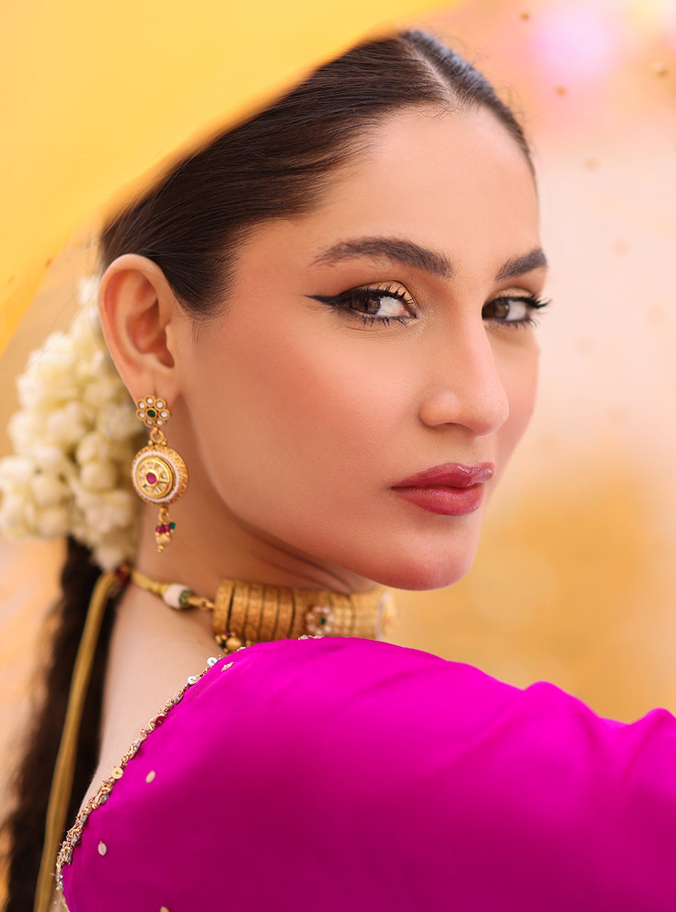 Fuchsia Embroidered Rawsilk Sharara Set (3-Piece) - Image 11