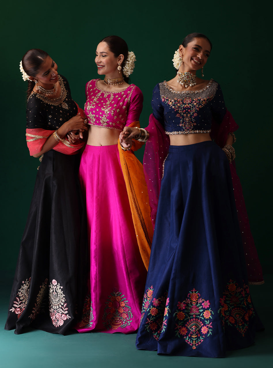 Fuchsia Embroidered Rawsilk Sharara Set (3-Piece) - Image 12