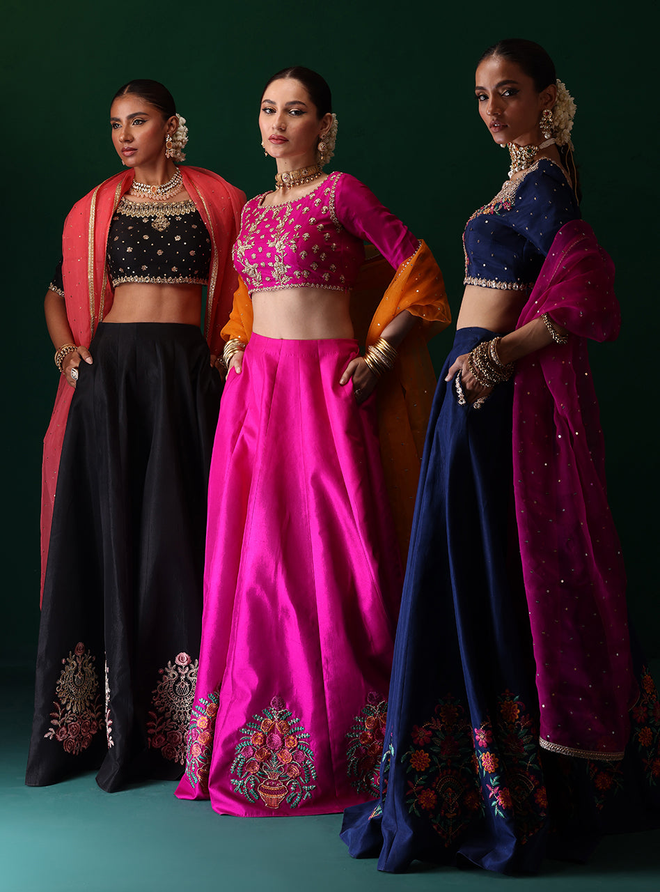 Fuchsia Embroidered Rawsilk Sharara Set (3-Piece) - Image 13