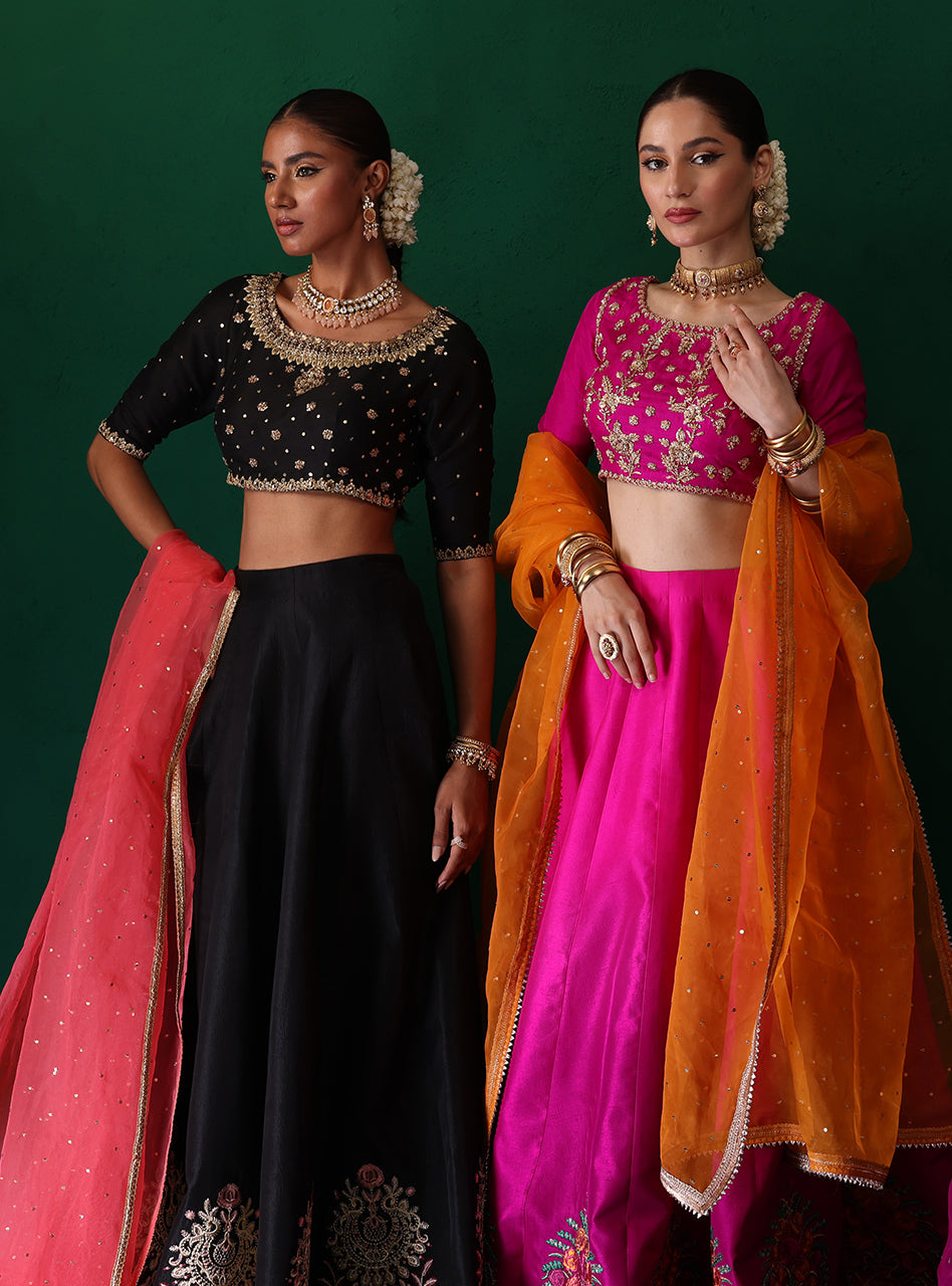 Fuchsia Embroidered Rawsilk Sharara Set (3-Piece) - Image 18