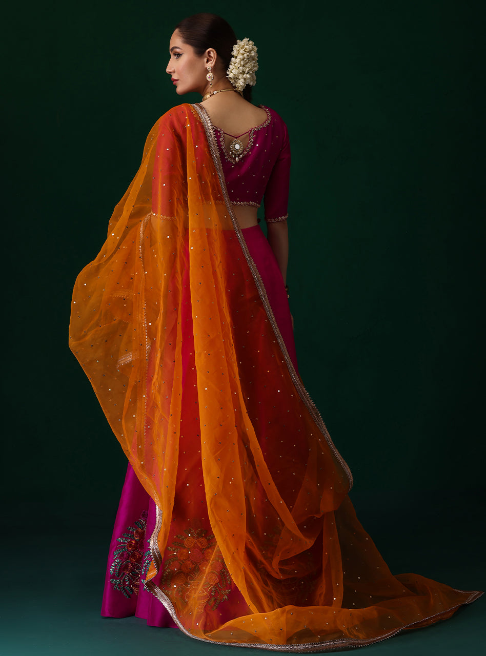 Fuchsia Embroidered Rawsilk Sharara Set (3-Piece) - Image 2