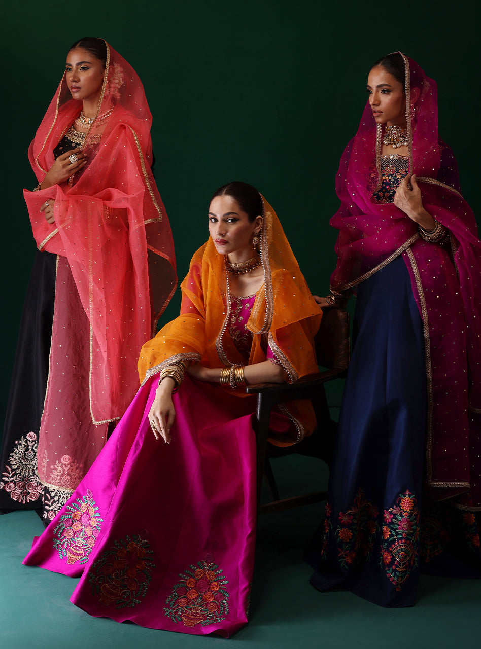 Fuchsia Embroidered Rawsilk Sharara Set (3-Piece) - Image 20