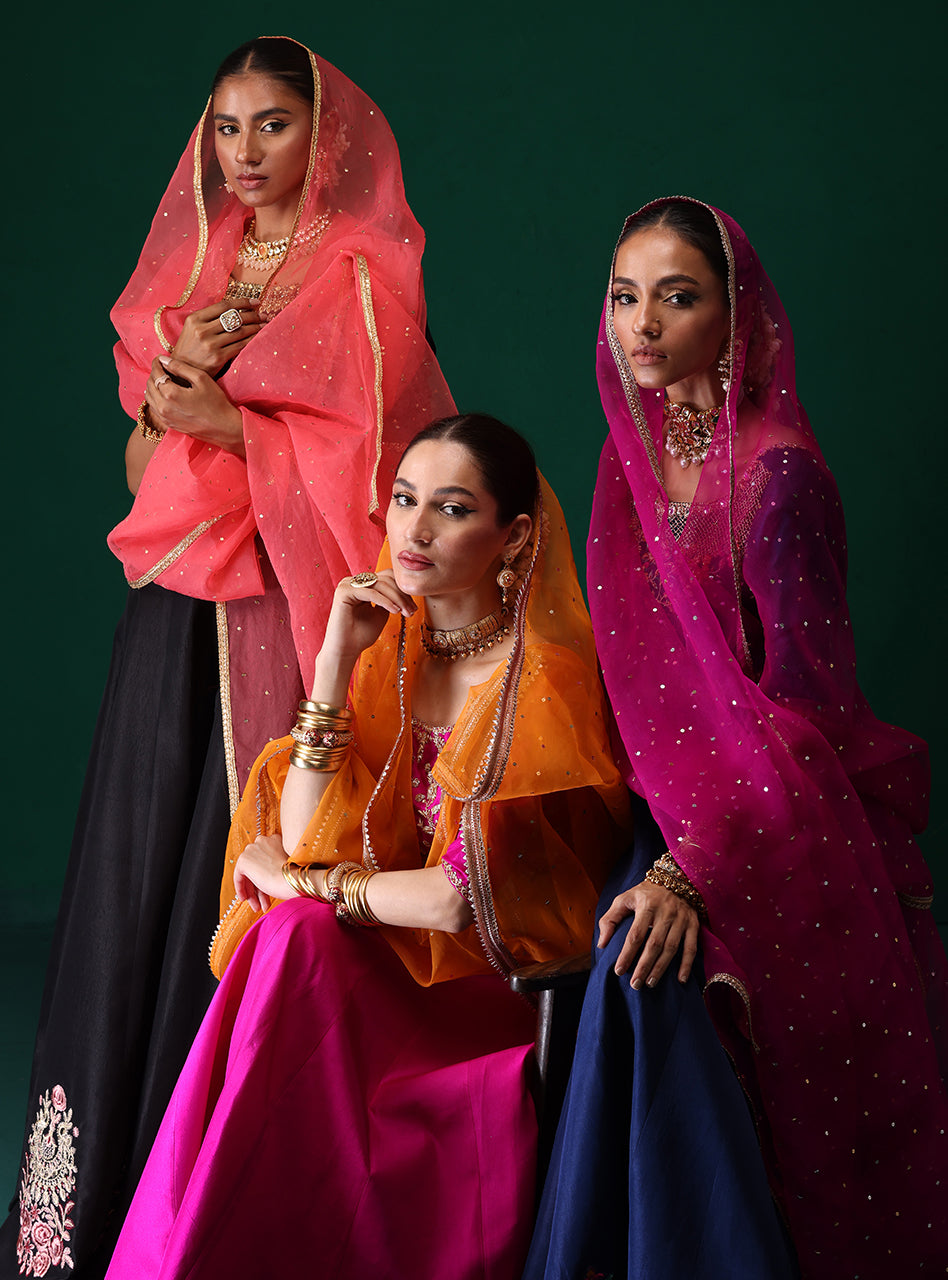 Fuchsia Embroidered Rawsilk Sharara Set (3-Piece) - Image 21