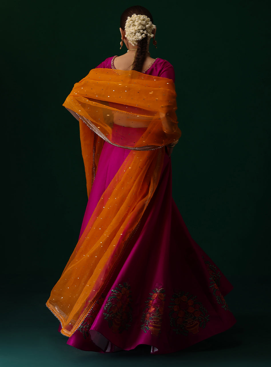 Fuchsia Embroidered Rawsilk Sharara Set (3-Piece) - Image 3