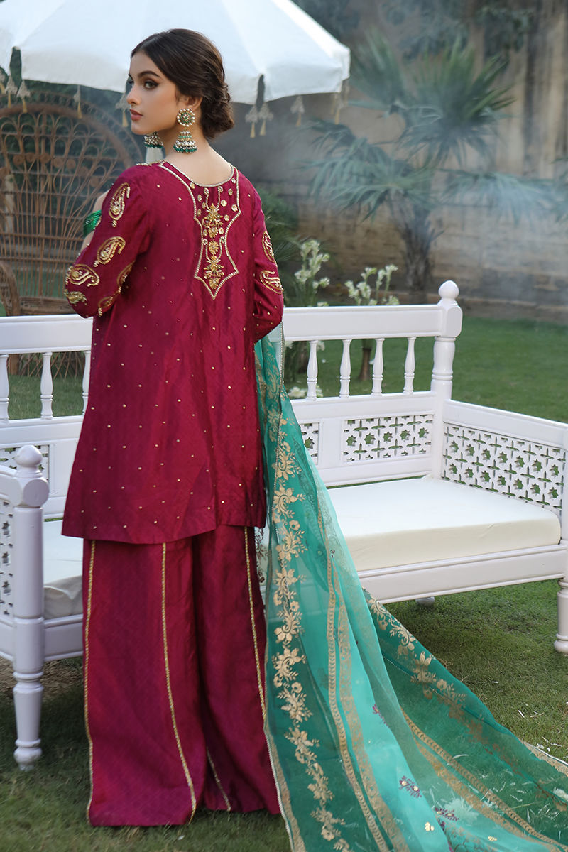 Magenta Zardozi Self-Silk Sharara Set (3-Piece) - Image 2