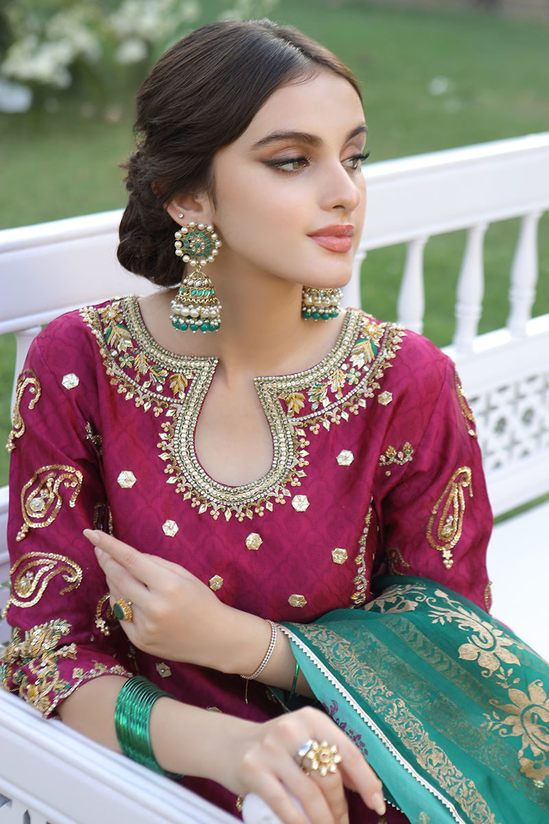 Magenta Zardozi Self-Silk Sharara Set (3-Piece) - Image 4