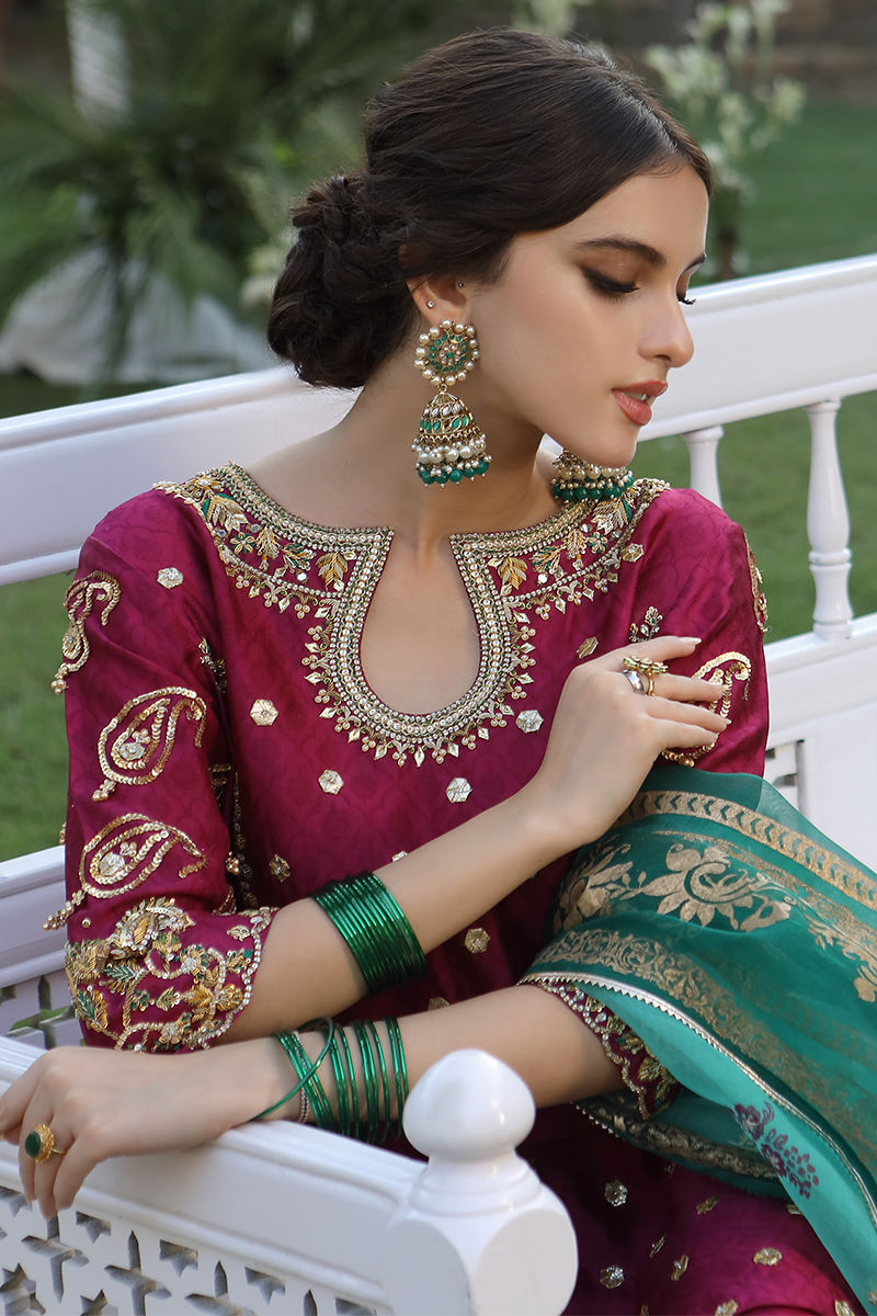 Magenta Zardozi Self-Silk Sharara Set (3-Piece) - Image 5
