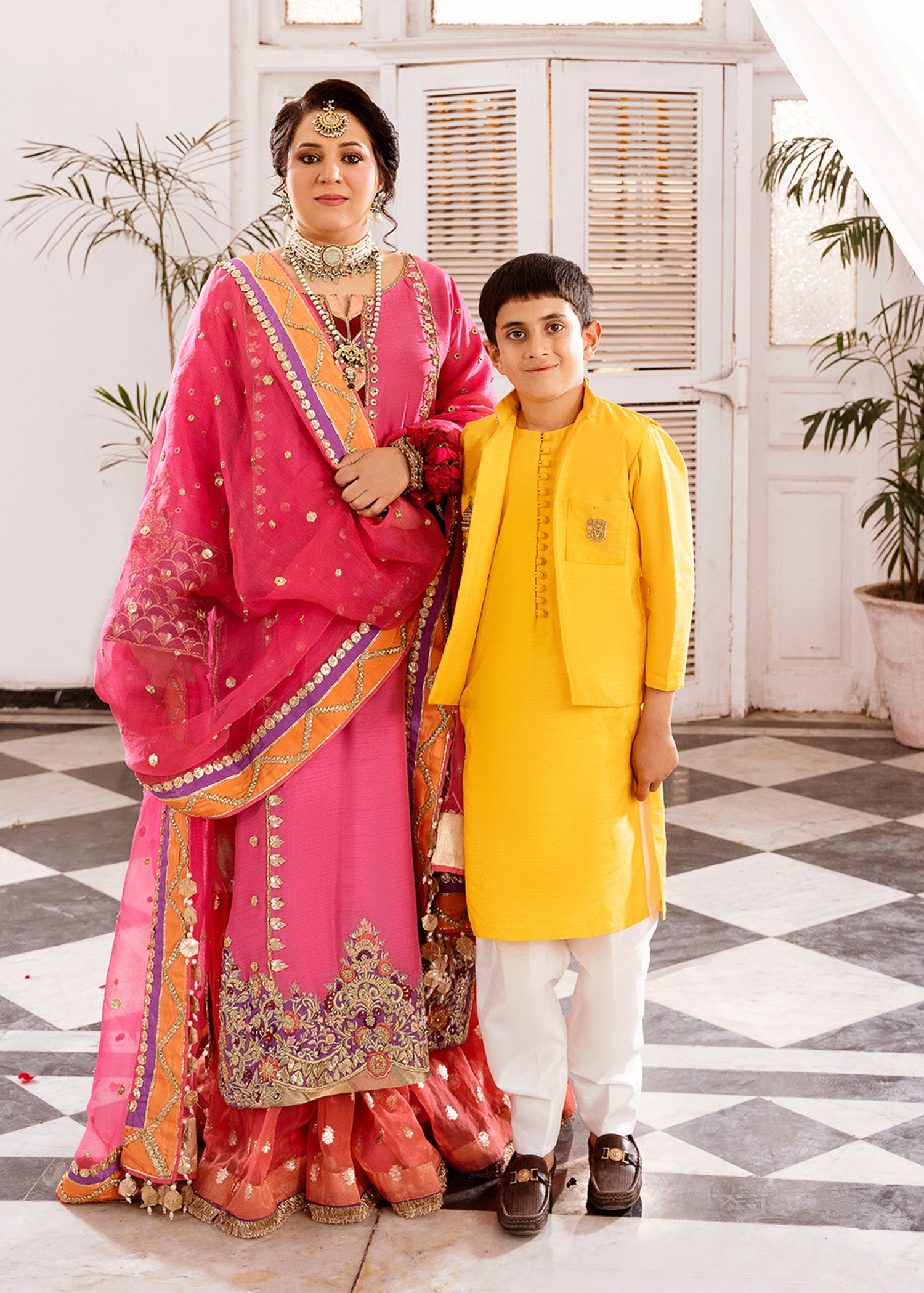 Pakistani Candy Pink Embroidered Silk Sharara (3-Piece) - Image 1