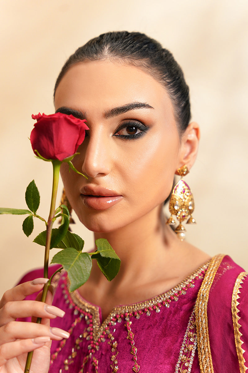 Pakistani Hot Pink Embroidered Velvet Sharara (3-Piece) - Image 8