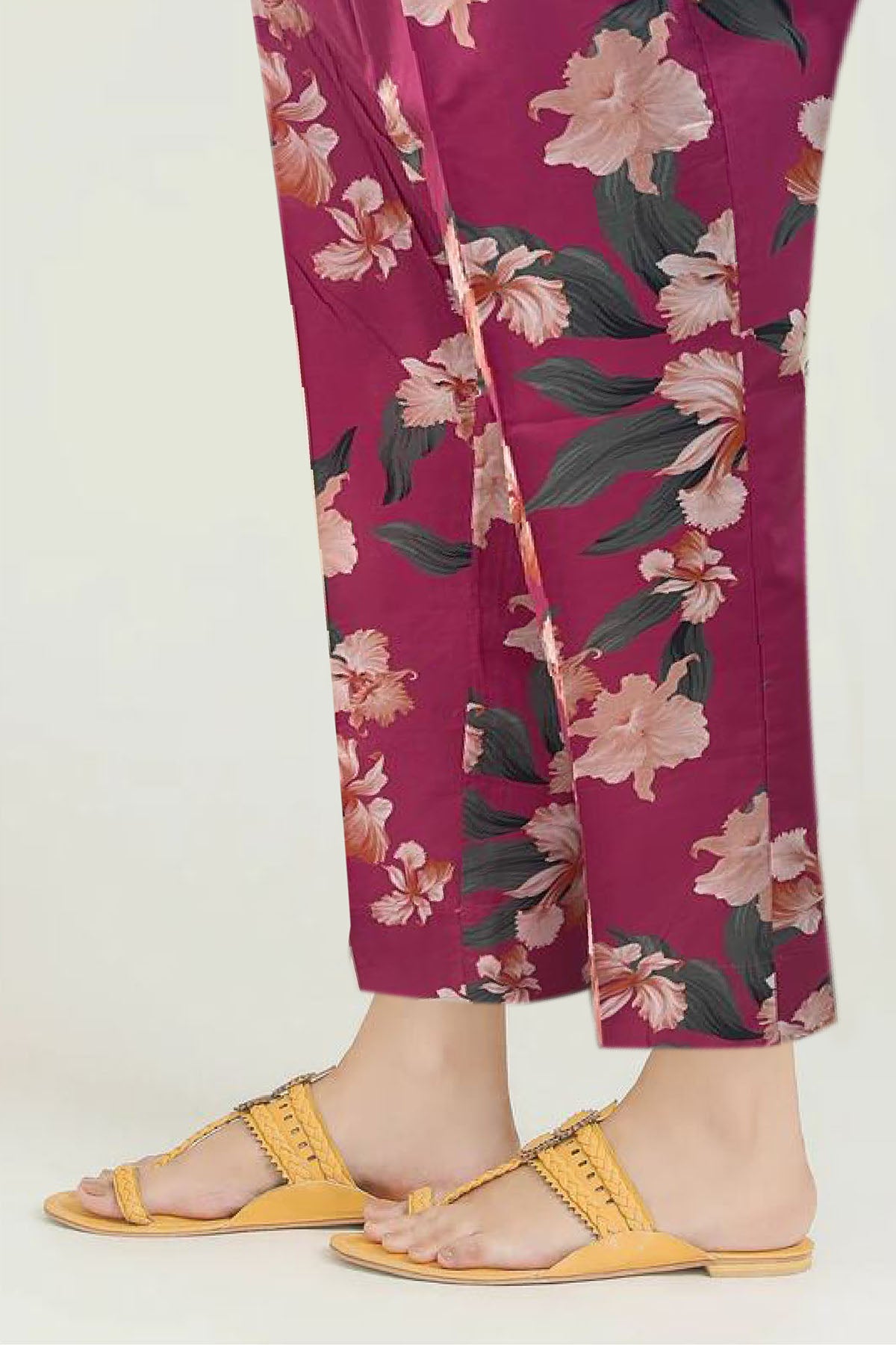 Pakistani Magenta Floral Digital Printed Cotton Trouser (1-Pc) - Image 2