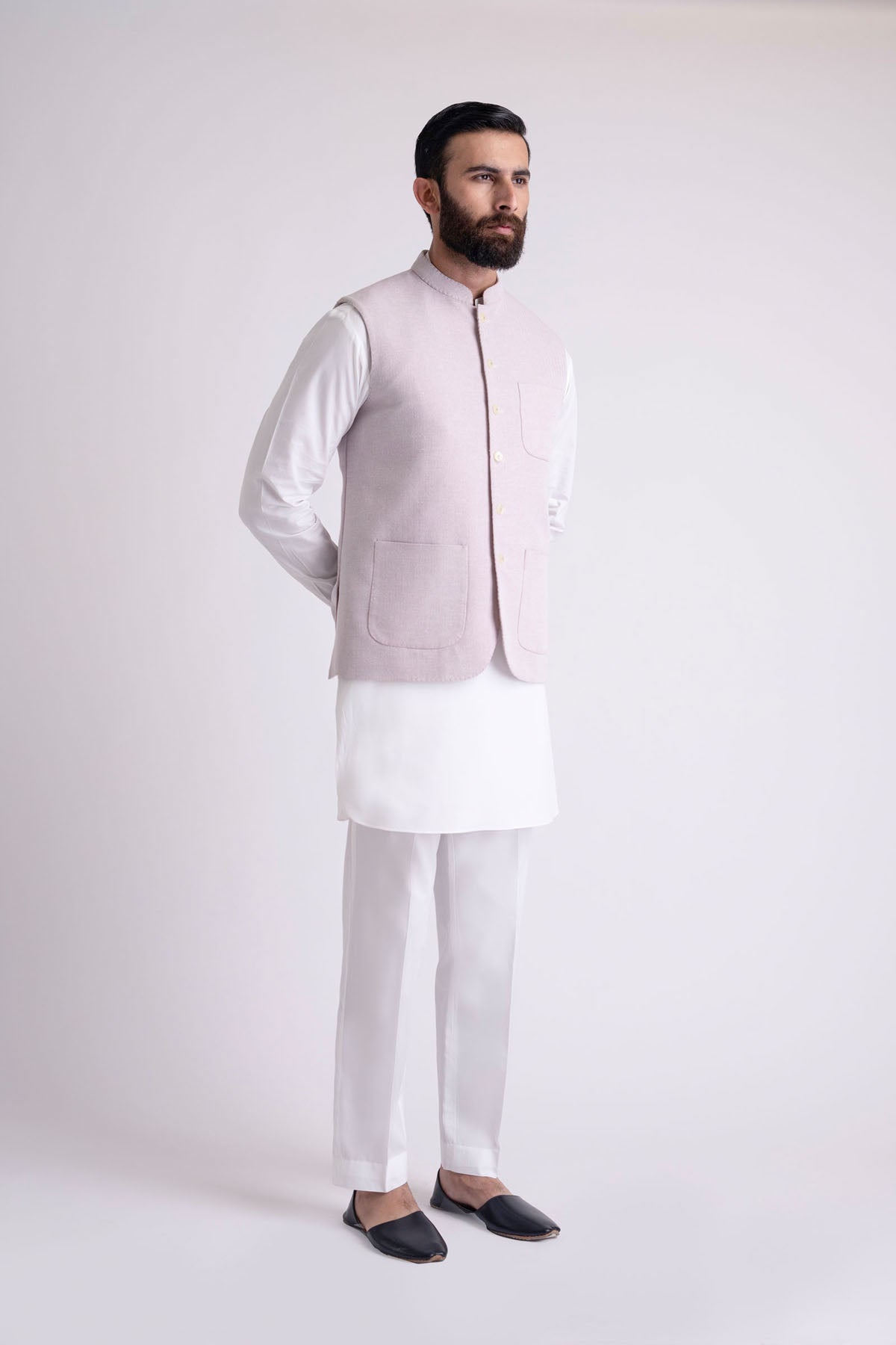 Light Pink Cotton Waistcoat Kurta Set (3-Piece) - Image 1