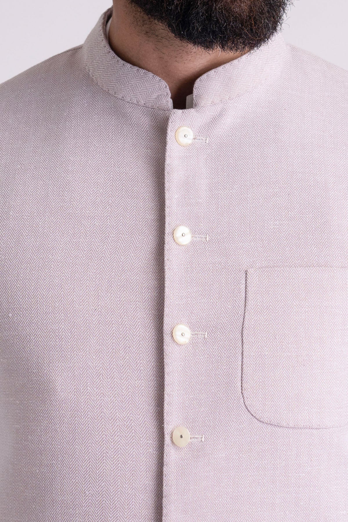 Light Pink Cotton Waistcoat Kurta Set (3-Piece) - Image 2