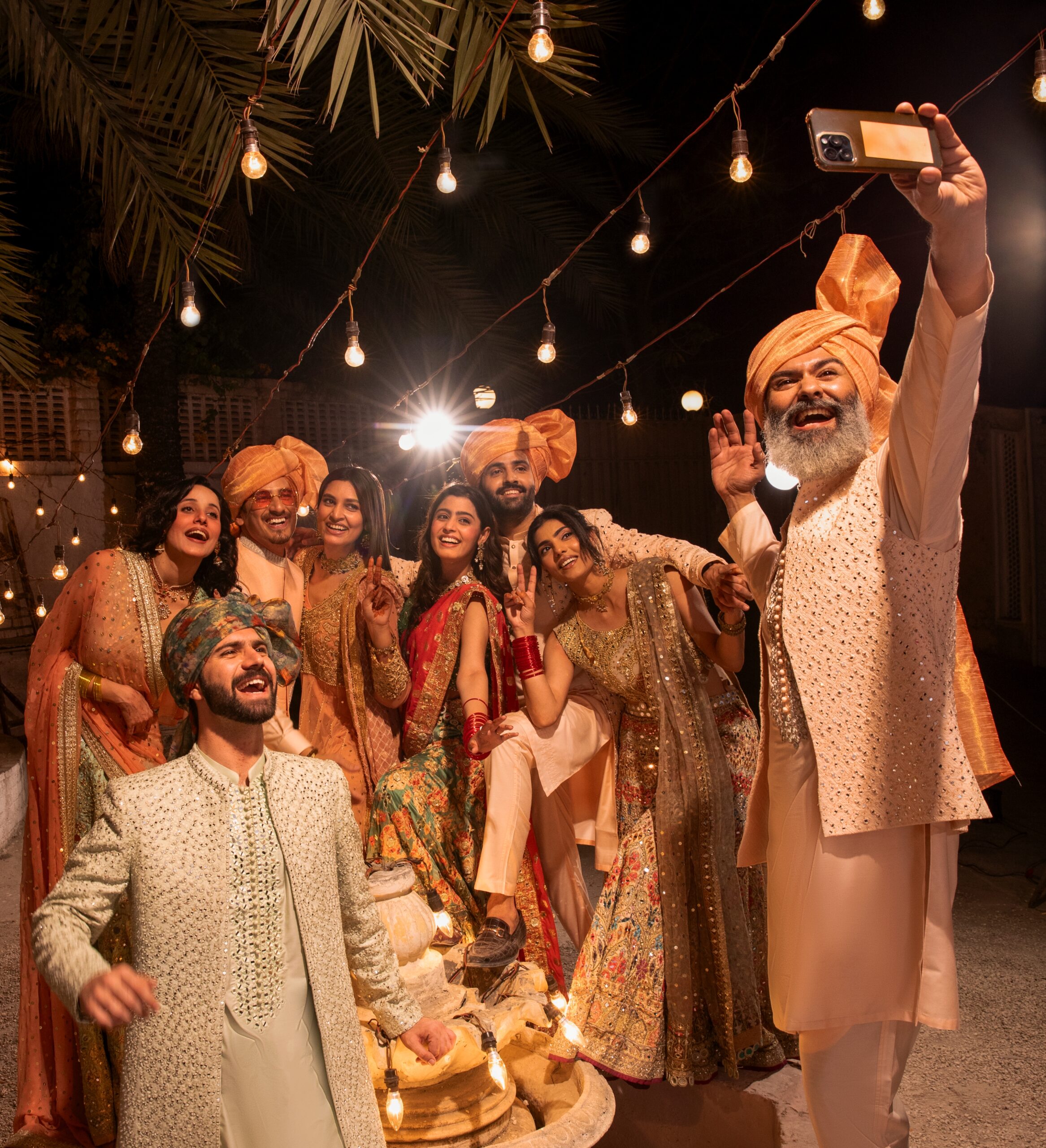 Peach Mirror Embroidered Lightweight Waistcoat Kurta (3-Piece) - Image 3