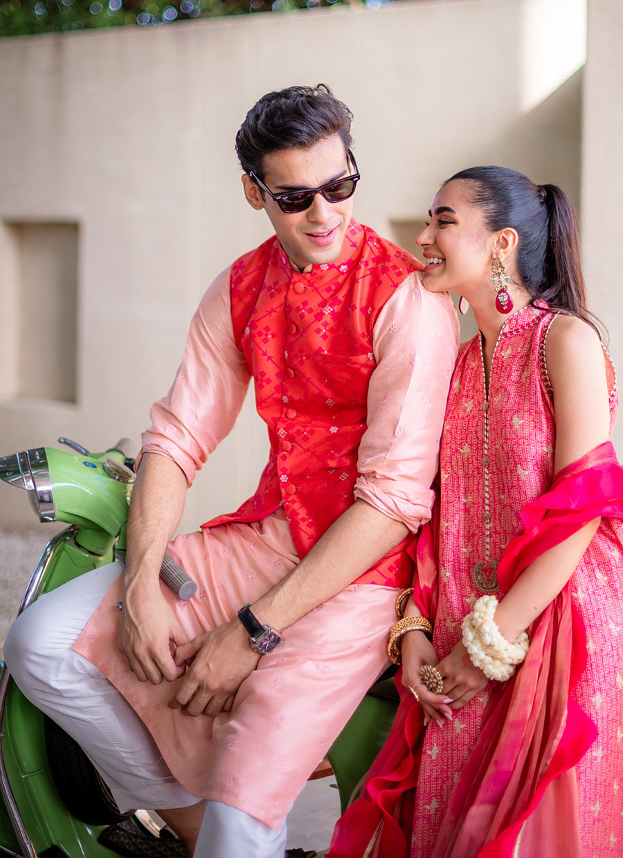 Peach Embroidered Raw Silk Waistcoat Kurta (3-Piece) - Image 6