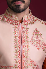 Powder Pink Embroidered Silk-Blend Waistcoat Kurta (3-Piece) - Image 3