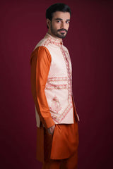 Powder Pink Embroidered Silk-Blend Waistcoat Kurta (3-Piece) - Image 4