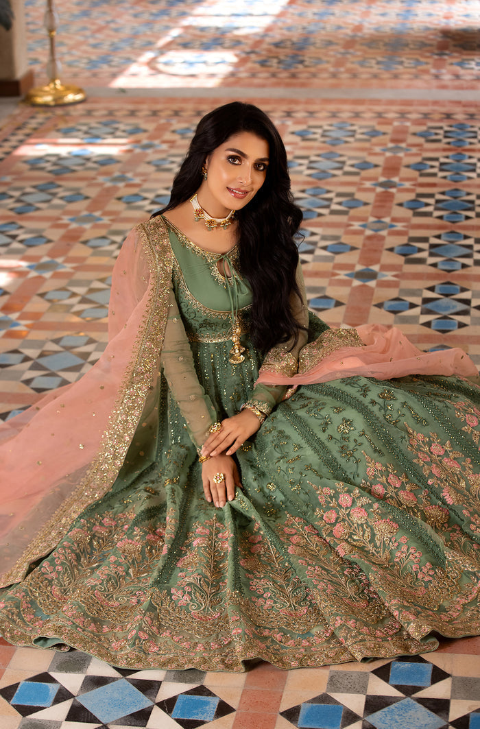 Pakistani Pastel Pistachio Embroidered Organza Kalidar (2-Piece) - Image 5
