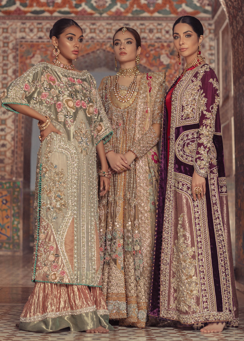 Pakistani Deep Plum Gold Embroidered Velvet Jacket & Red Silk Gown (2-Piece) - Image 5