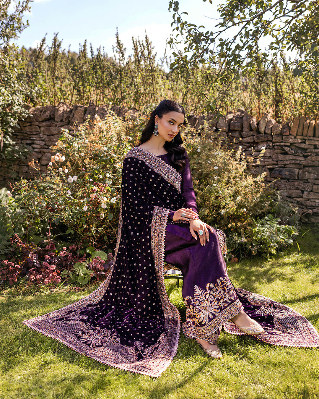 Dark Plum Embroidered Silk Salwar Kameez (3-Piece) - Image 4