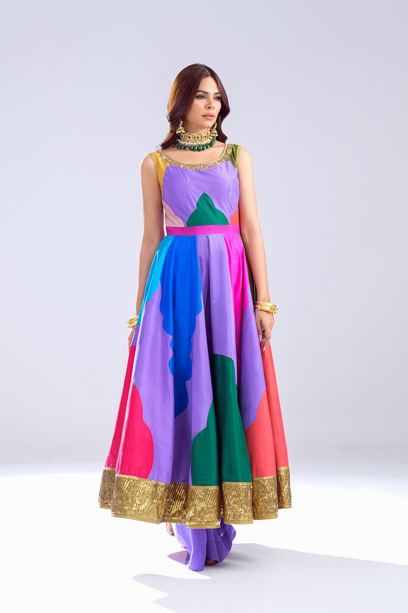 Purple Multi-Colour Zardozi Embossed Silk Anarkali (3-Piece) - Image 5