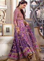 Pakistani Royal Purple Sheesha & Gota Silk Kalidaar Angarkha (3-Piece) - Image 3