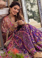 Pakistani Royal Purple Sheesha & Gota Silk Kalidaar Angarkha (3-Piece) - Image 4