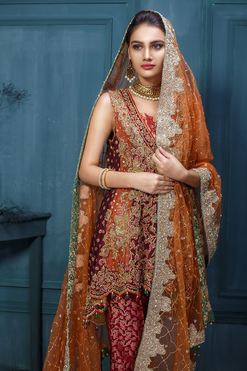 Plum Embroidered Angarkha Dress (3-Piece) - Image 2