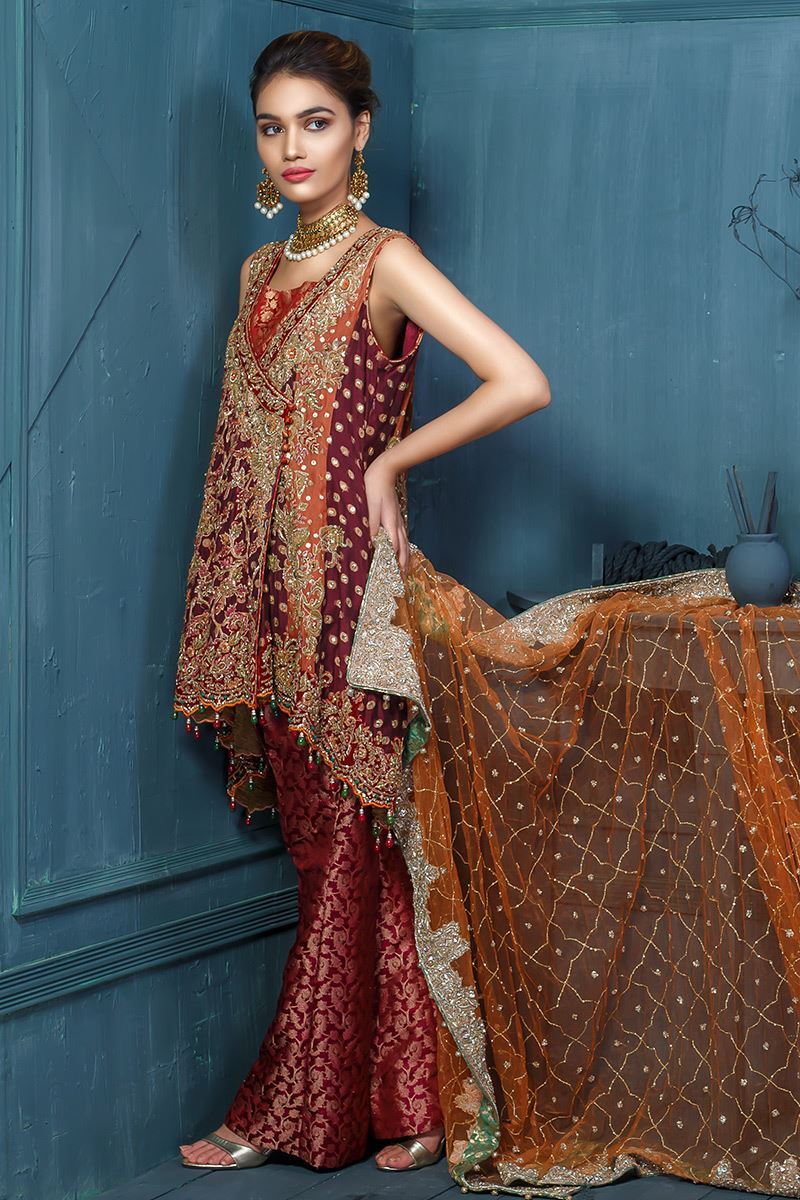Plum Embroidered Angarkha Dress (3-Piece) - Image 3