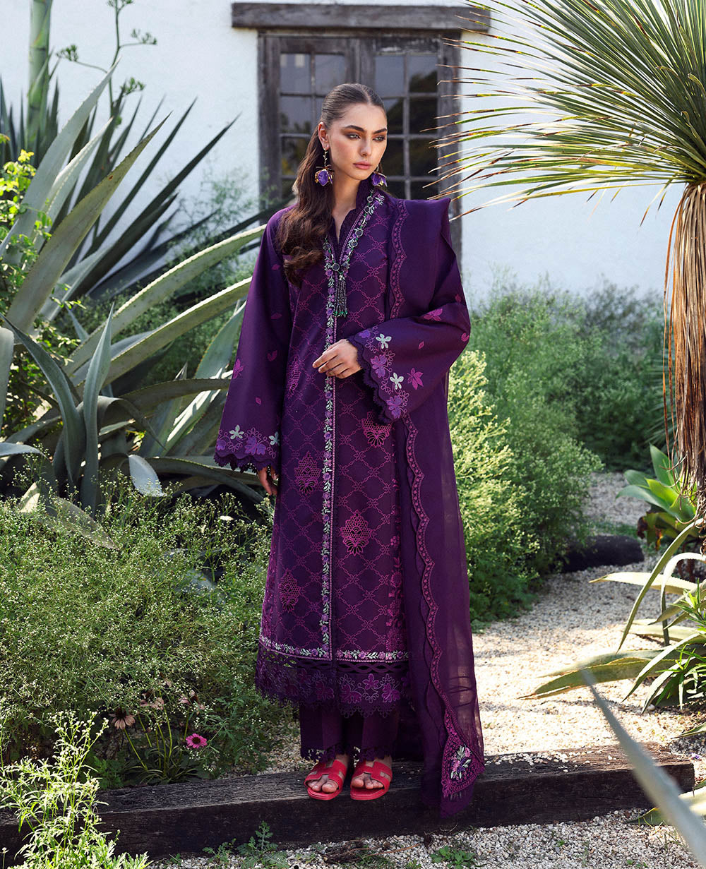 Deep Purple Embroidered Lawn Angrakha (3-Piece) - Image 2