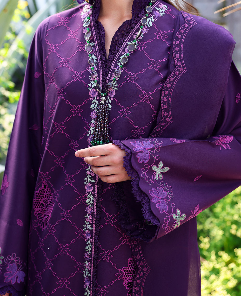 Deep Purple Embroidered Lawn Angrakha (3-Piece) - Image 4