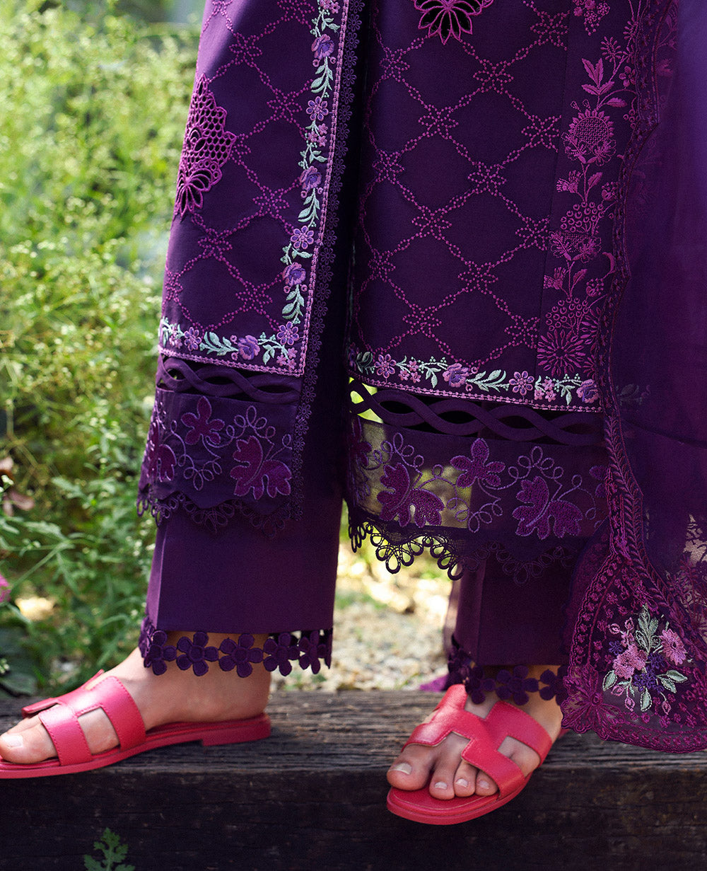 Deep Purple Embroidered Lawn Angrakha (3-Piece) - Image 5