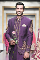 Deep Purple Embroidered Suiting Fabric Achkan Sherwani (3-Piece) - Image 4