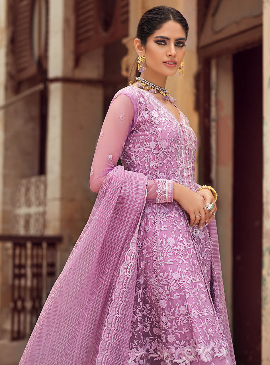 Lavender Embroidered Chiffon Anarkali Dress (3-Piece) - Image 5